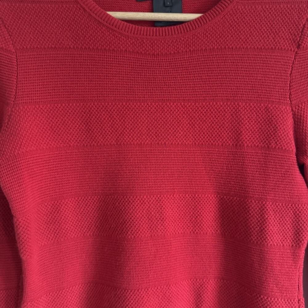Miss Wu 100% Cashmere Red Textured Stripe Crewneck Quiet Luxury Sweater Womens S - Picture 2 of 7